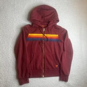 Aviator Nation unisex 5 Stripe Zip Hoodie full zip red streetwear M